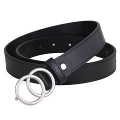 100cm Ladies Double Round Buckle Belt Simple Black Denim Belt