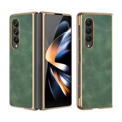 For Samsung Galaxy Z Fold3 Electroplated Lambskin Folding Phone Case(Alpine Green)