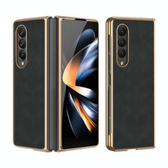 For Samsung Galaxy Z Fold3 Electroplated Lambskin Folding Phone Case(Black)