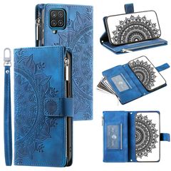 For Samsung Galaxy A12 5G Multi-Card Totem Zipper Leather Phone Case(Blue)