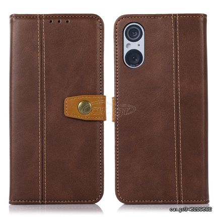 For Sony Xperia 5 V Stitching Thread Calf Texture Leather Phone Case(Brown)