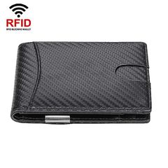 RFID Anti-Theft Brush Men Vintage Leather Wallet Card Case(Carbon Fiber+Black Inside)