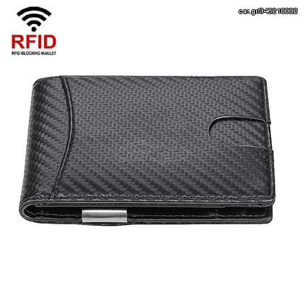 RFID Anti-Theft Brush Men Vintage Leather Wallet Card Case(Carbon Fiber+Black Inside)