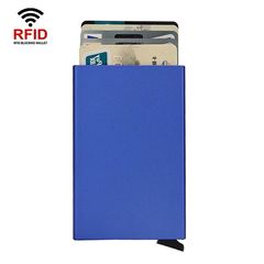 RFID Short Metal Card Case Credit Card Holder Wallet(Blue)