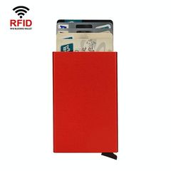 RFID Short Metal Card Case Credit Card Holder Wallet(Red)