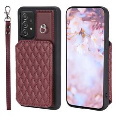 For Samsung Galaxy A52 5G / 4G Grid Texture Card Bag Phone Case with Lanyard(Red)