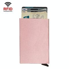 RFID Short Metal Card Case Credit Card Holder Wallet(Rose Gold)