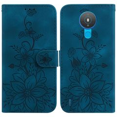 For Nokia 1.4 Lily Embossed Leather Phone Case(Dark Blue)