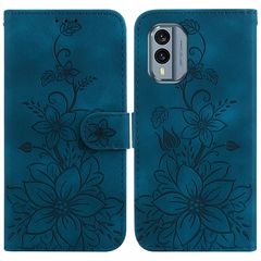 For Nokia X30 Lily Embossed Leather Phone Case(Dark Blue)