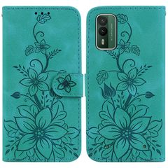 For Nokia XR21 Lily Embossed Leather Phone Case(Green)