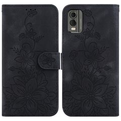 For Nokia C32 Lily Embossed Leather Phone Case(Black)