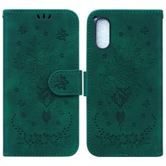 For Sony Xperia 5 V Butterfly Rose Embossed Leather Phone Case(Green)