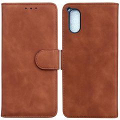 For Sony Xperia 5 V Skin Feel Pure Color Flip Leather Phone Case(Brown)