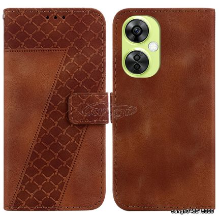 For OnePlus Nord CE 3 Lite/Nord N30 7-shaped Embossed Leather Phone Case(Brown)