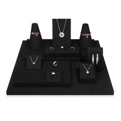 Black Microfiber Necklace Ring Jewelry Display Live Jewelry Prop Rack Set 4