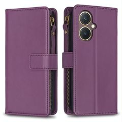 For vivo Y27 4G 9 Card Slots Zipper Wallet Leather Flip Phone Case(Dark Purple)