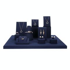 Jewelry Display Props Blue Microfiber Window Necklace Earring Ring Stand Set 8