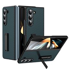 For Samsung Galaxy Z Fold5 Composite Carbon Fiber Pattern Phone Case With Holder(Green)