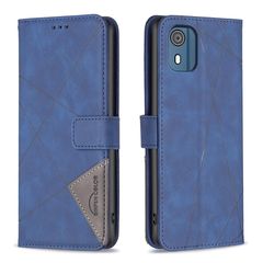 For Nokia C02 Magnetic Buckle Rhombus Texture Leather Phone Case(Blue)