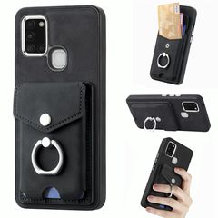 For Samsung Galaxy A21S Electroplating Skin-feel Leather Ring Card Wallet Phone Case(Black)