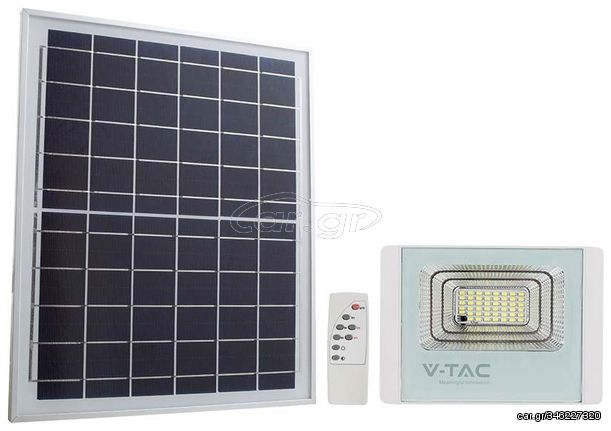 V-TAC Ηλιακός Προβολέας LED 25W 550lm 120° IP65 με Χειριστήριο Άσπρο Σώμα Φυσικό Λευκό 23018