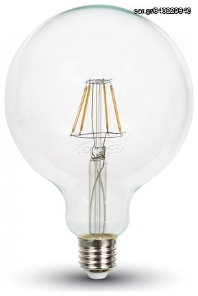 LED V-TAC Λάμπα Ε27 6W Filament G125 Διάφανο Ψυχρό Λευκό 6400K 7427