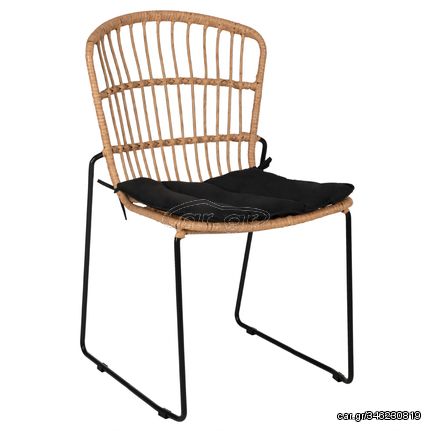 Καρέκλα Κήπου ArteLibre ALFENUS Φυσικό/Μαύρο Rattan/Μέταλλο 50x55x84cm