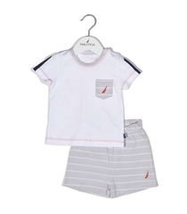 NAUTICA DES.15 ΣΕΤ T-SHIRT & SHORTS JERSEY ORGANIC ΓΚΡΙ ΡΙΓΕ 86CM OMEGA HOME