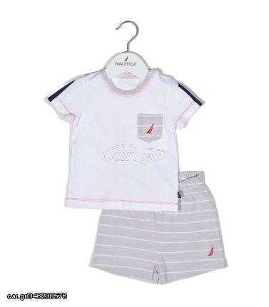 NAUTICA DES.15 ΣΕΤ T-SHIRT & SHORTS JERSEY ORGANIC ΓΚΡΙ ΡΙΓΕ 86CM OMEGA HOME