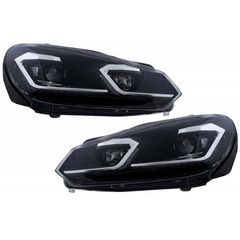 Μπροστινά Φανάρια Set Για Vw Golf VI (6) 08-12 DRL & Led Signal Dynamic Look Golf 7,5 Μαύρα Με ασημί Γραμμή Full Led Με Μοτέρ Carner