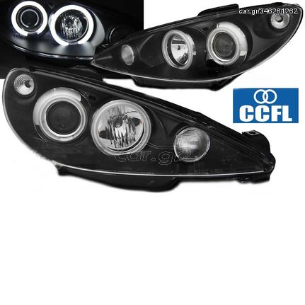 Μπροστινά Φανάρια Set Για Peugeot 206 02-07 ccfl Angel Eyes Μαύρα H1/H1 Sonar