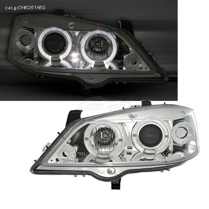 Μπροστινά Φανάρια Set Για Opel Astra G 98-04 Angel Eyes Χρωμίου H1/H1 Sonar