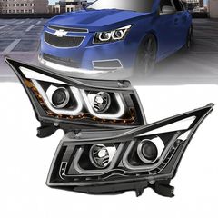 Μπροστινά Φανάρια Set Για Chevrolet Cruze 09-12 Tube DRL & U Angel Eyes & Led Φλας Μαύρα H7/H1 Manual Eagle Eyes