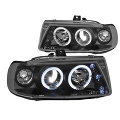 Μπροστινά Φανάρια Set Για Seat Ibiza 6K 93-00 / Vw Polo 6N Variant 94-99 Angel Eyes & Led Μαύρα H1/H1 Manual JunYan