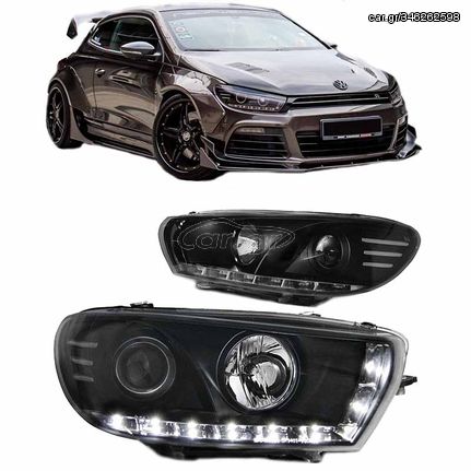 Μπροστινά Φανάρια Set Για Vw Scirocco 08-14 DRL ΜαύραH7/H1 Με Μοτέρ Sonar