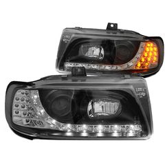 Μπροστινά Φανάρια Set Για Seat Ibiza 6K 93-00 / Vw Polo Variant 6N 94-99 DRL & Led Φλας Μαύρα H1/H1 Manual JunYan