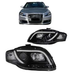 Μπροστινά Φανάρια Set Για Audi A4 B7 04-08 DRL Tube Lights Μαύρα H7/H1 Sonar