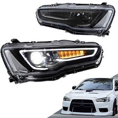 Μπροστινά Φανάρια Set Για Mitsubishi Lancer 07-17 DRL Led Tube & Dynamic Φλας Μαύρο/Χρώμιο H7 Manual VLAND