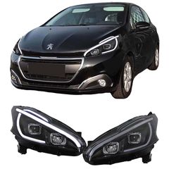 Μπροστινά Φανάρια Set Για Peugeot 208 12-15 DRL Led Tube Μαύρα H11/H1 JunYan