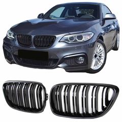 Καρδιές Μάσκας Για  Bmw 2 F22 / F23 14-16 M4 Look Με Διπλή Γρίλια Μαύρο Γυαλιστερό Με 2 Τεμάχια