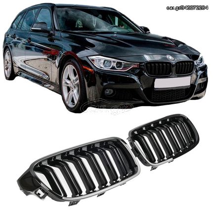 Καρδιές Μάσκας Για Bmw 3 F30 / F31 11-18 M4 Look Με Διπλή Γρίλια Μαύρο Γυαλιστερό Με 2 Τεμάχια