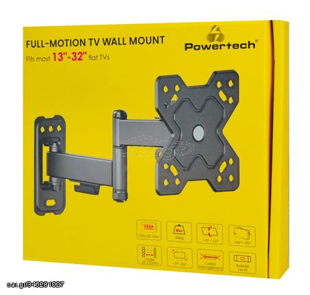 POWERTECH επιτοίχια βάση PT-1278 για τηλεόραση 13-32", full motion, 20kg