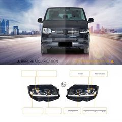 Μπροστινά Φανάρια Set Για Vw Transporter T6 15-20 DRL Full Led Μαύρα Με Μοτέρ Carner Με Δυναμικό Φλας