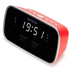 Aiwa Dual Alarm Clock Radio with 2 Charging USB Ports Red, CRU-19RD