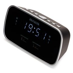 Aiwa Dual Alarm Clock Radio with 2 Charging USB Ports Black, CRU-19BK