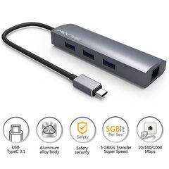 Wavlink Superspeed USB-C 4-Port Hub with Gigabit Ethernet, WL-UH3031GC