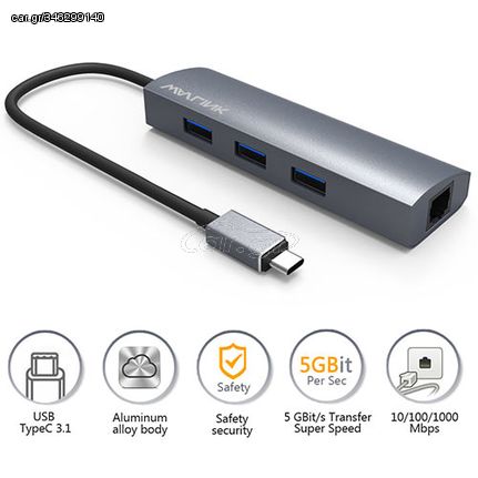 Wavlink Superspeed USB-C 4-Port Hub with Gigabit Ethernet, WL-UH3031GC