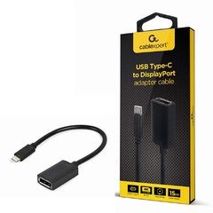 Cablexpert USB Type-C To Displayport Adapter Cable 4K 15Cm Black Retail Pack, A-CM-DPF-02