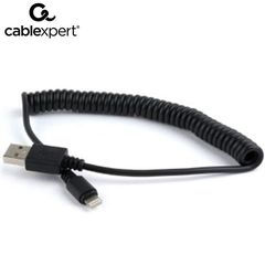 Cablexpert USB Lightning Sync and Charging Spiral Cable for IPhone 1.5M Black, CC-LMAM-1.5M