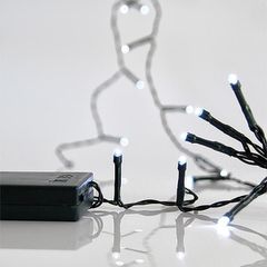 ΣΕΙΡΑ, 20 LED 5mm, ΜΠΑΤΑΡΙΑΣ 3xAA, ΧΡΟΝΟΔΙΑΚΟΠΤΗΣ, ΠΡΑΣΙΝΟ PVC ΚΑΛΩΔΙΟ, ΛΕΥΚΟ LED ΑΝΑ 10cm, ΠΡΟΕΚΤΑΣΗ ΠΑΡΟΧΗΣ 50cm, IP20